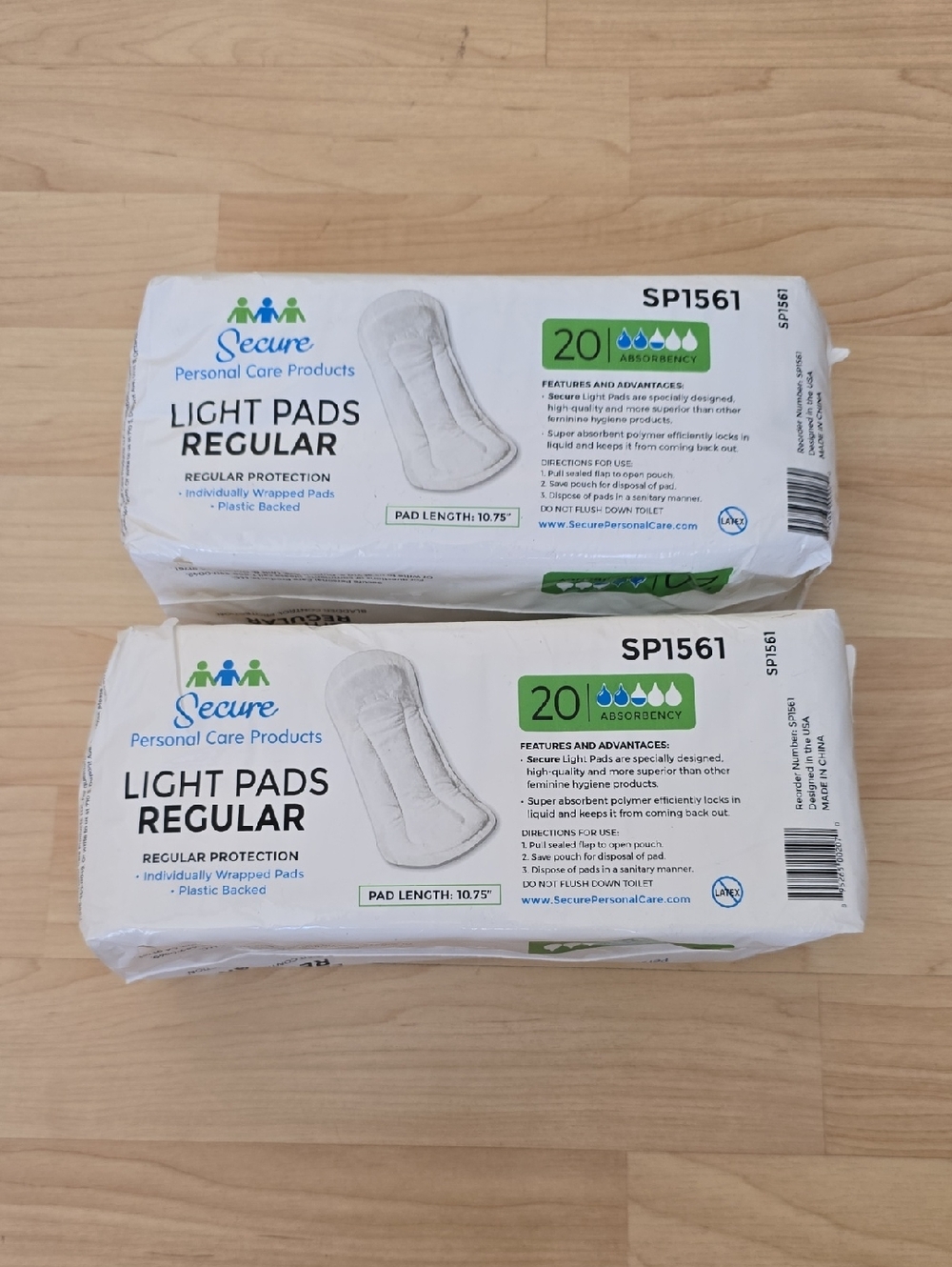 2 Packs Secure Personal Care Light Pads Regular - White (20 per Pack)